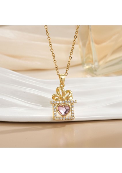 Yeni Basit Kakma Zirkonya Yay Kolye Kadın Basit Yüksek Sınıf Mücevher Duygusu Titanyum Çelik Renk Kaybetmez (Yurt Dışından)