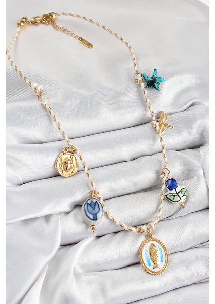 Seramik Motifli Balık Figürlü Model Krem Ip Kadın Kolye - TJ-BKO10400 fiyatları