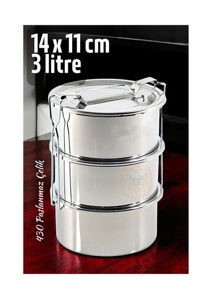Modacar Sefer Tası Yemek Kabı Paslanmaz Çelik 3 Katlı 14 cm 3 Litre