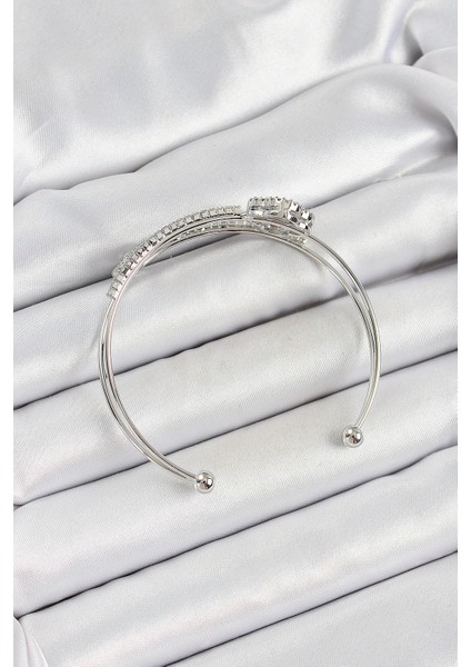 Pirinç Gümüş Renk Zirkon Taşlı Yonca Model 2'li Kadın Bileklik - TJ-BB7063 fiyatları