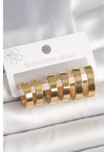 316L Çelik Gold Renk Halka Model Kadın Küpe Seti - TJ-BKP10393