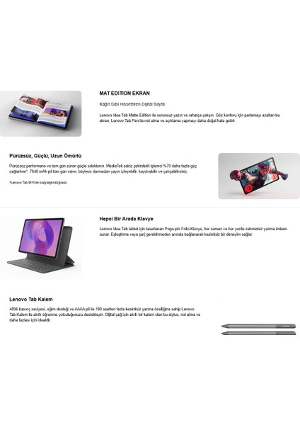 Idea Tab Tablet - Dokunmatik 11INÇ 2.5k 90Hz Mat Ekran - 8gb Bellek - 128GB Depolama - Dolby Atmos® Hoparlörler + Lenovo Tab Kalem + Hepsi Bir Arada Klavye + Onerous Ürünler fırsatları