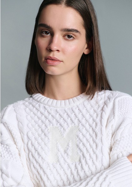 M Logo Crop Ekru Kazak 1710796-80194 fiyatları