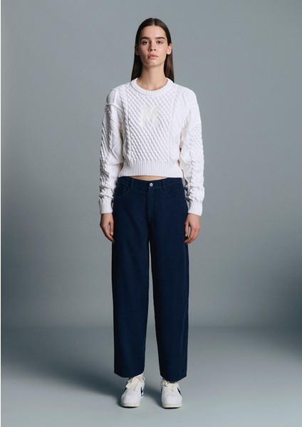 M Logo Crop Ekru Kazak 1710796-80194 modelleri