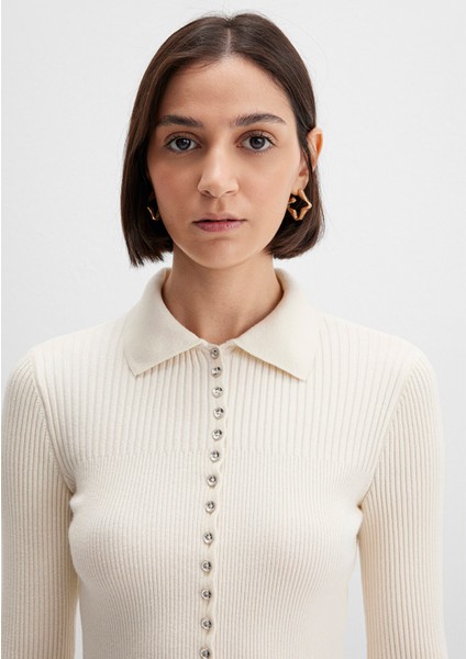 Düğmeli Ekru Triko Polo 1710787-80194