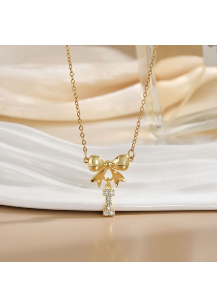 Yeni Basit Kakma Zirkonya Yay Kolye Kadın Basit Yüksek Sınıf Mücevher Duygusu Titanyum Çelik Renk Kaybetmez (Yurt Dışından)