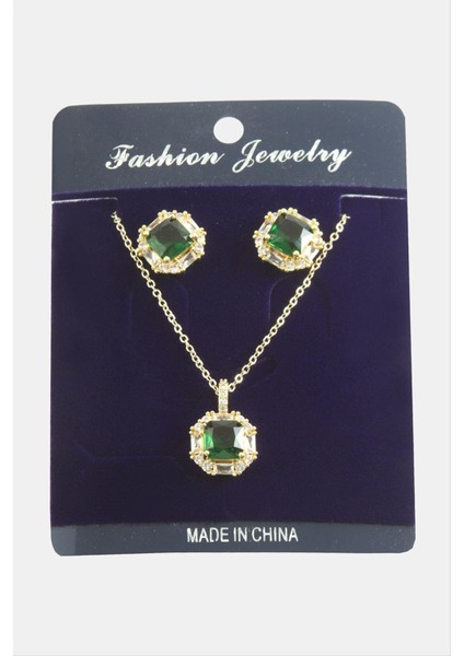 Kare Zirkon Taşlı Set Kolye