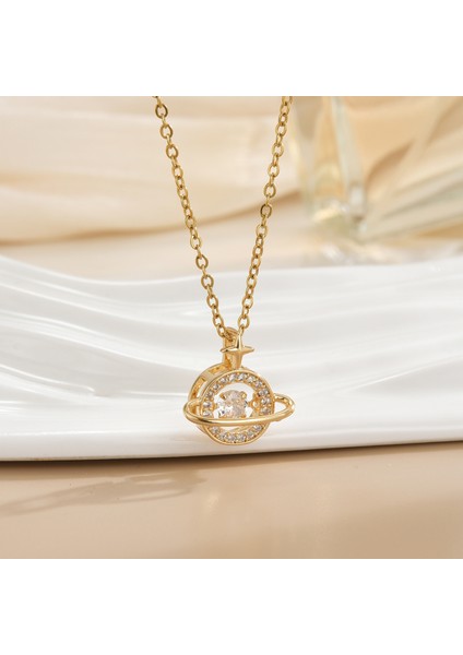 Yeni Çelik Köprücük Kemiği Zinciri Dönen Kolye Kolye Kadın Basit Yüz Aksesuarlı Hafif Lüks (Yurt Dışından)