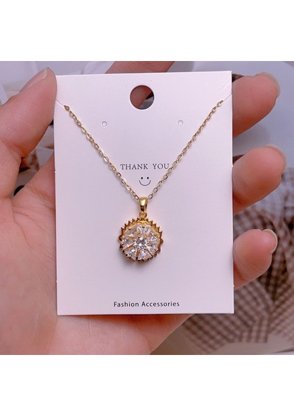 Yeni Çelik Köprücük Kemiği Zinciri Dönen Kolye Kolye Kadın Basit Yüz Aksesuarlı Hafif Lüks (Yurt Dışından)