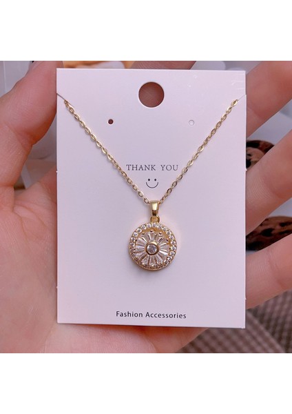 Yeni Çelik Köprücük Kemiği Zinciri Dönen Kolye Kolye Kadın Basit Yüz Aksesuarlı Hafif Lüks (Yurt Dışından)