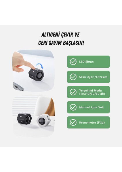 GT-2 Hexagon Zamanlayıcı, Flip Timer, Öğrenci Ders Çalışma Saati, Sınav Kronometresi, Mutfak - Siyah fiyatları