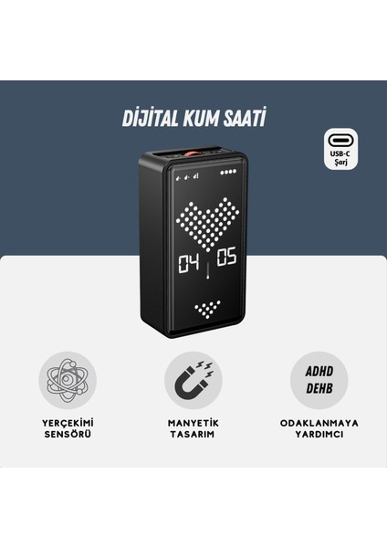 GT-3 Dijital Kum Saati, Pomodoro Zamanlayıcı, Öğrenci Kronometresi, Mutfak, Odaklanma - Siyah