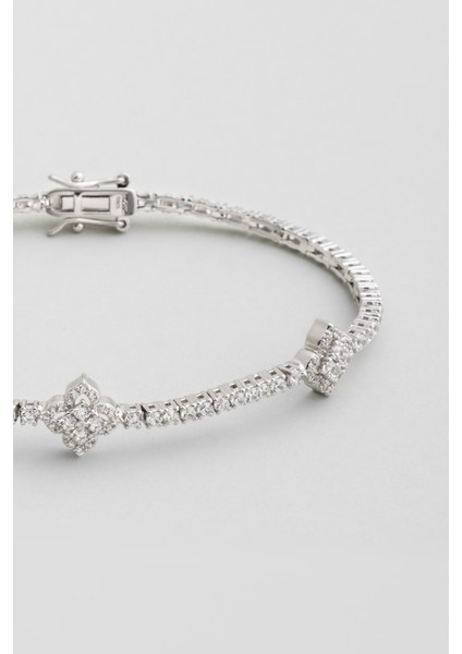 Şans Yoncası 18 Ayar Beyaz Altın Kaplama Gümüş Su Yolu Bileklik indirimleri