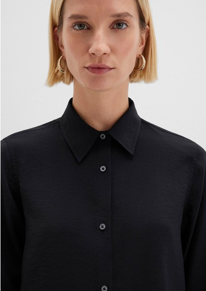 Tencel Tm Liyosel Karışımlı Siyah Gömlek 1211374-900