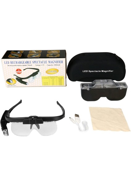 Şarjlı Gözlük Tip Büyüteç Mercek Lup Lensleriyle Taşıma Çantalı 11642DC