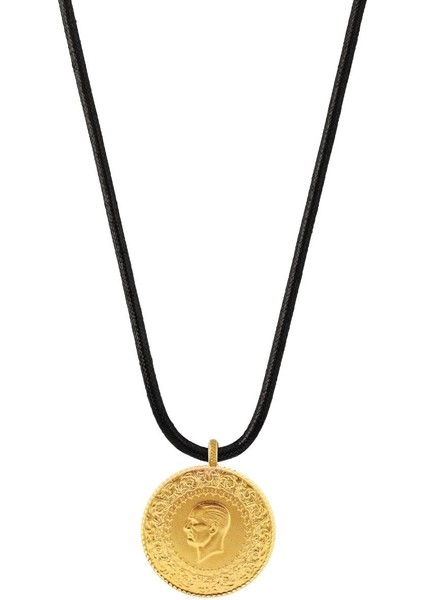 22 Ayar Tam Altın Siyah Ipli Kolye