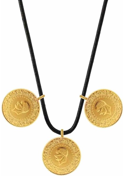 22 Ayar 3 Tam Altın Siyah Ipli Kolye