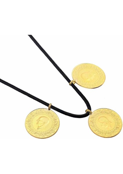 22 Ayar 3 Tam Altın Siyah Ipli Kolye fiyatları