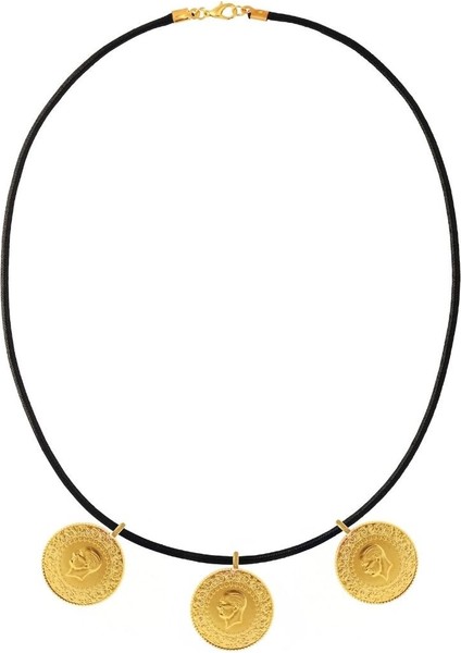 22 Ayar 3 Tam Altın Siyah Ipli Kolye modelleri