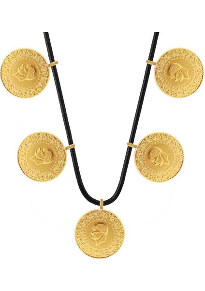 22 Ayar 5 Tam Altın Siyah Ipli Kolye