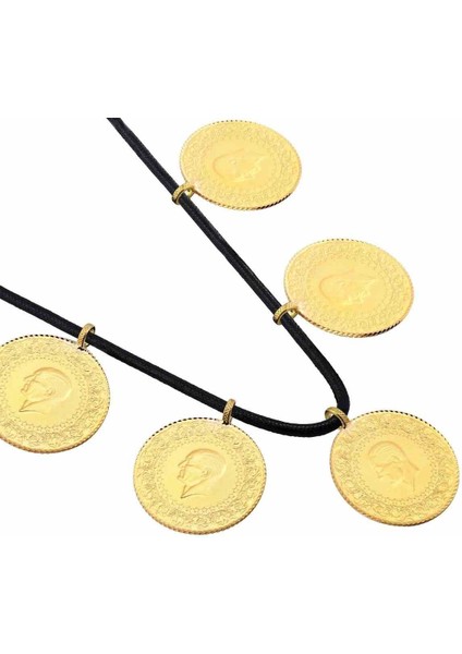 22 Ayar 5 Tam Altın Siyah Ipli Kolye fiyatları
