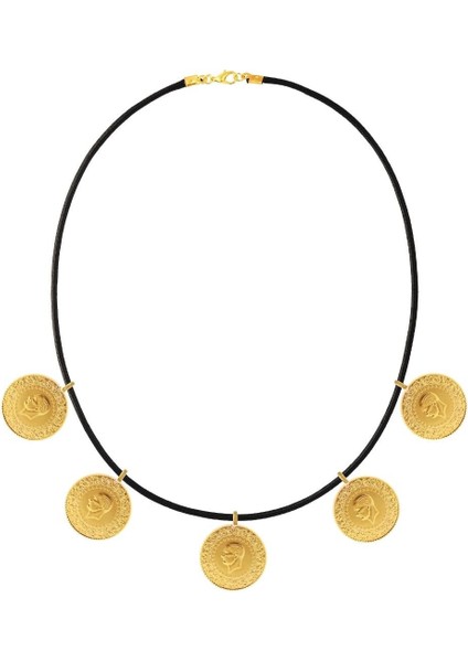 22 Ayar 5 Tam Altın Siyah Ipli Kolye modelleri