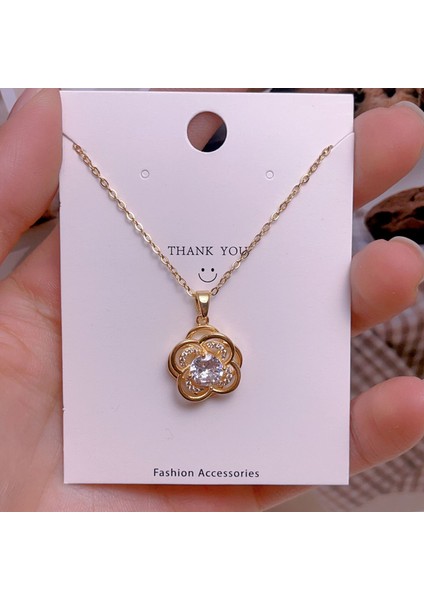 Yeni Çelik Köprücük Kemiği Zinciri Dönen Kolye Kolye Kadın Basit Yüz Aksesuarlı Hafif Lüks (Yurt Dışından)