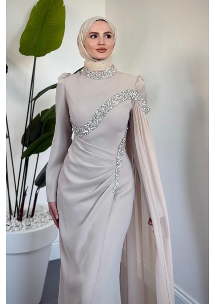 Feriha Yandan Pelerinli Taşlı Özel Tasarım Abiye Taş fiyatları