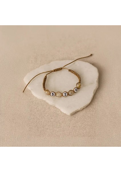 Havlit Doğal Taş Makrome 520 Şans Örgülü Gold Bileklik