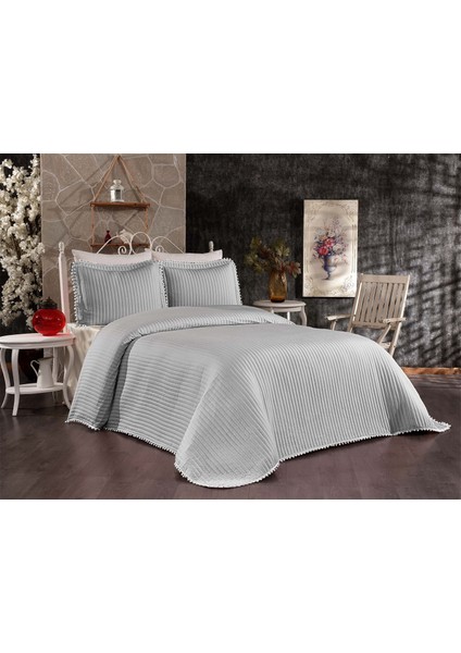 Mine Çift Kişilik Yatak Örtüsü Gri