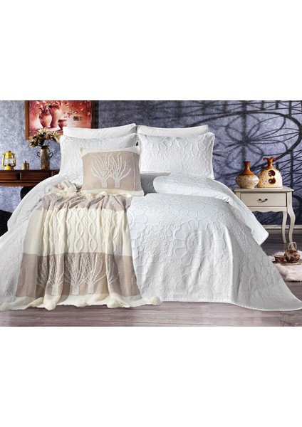 Motiva Çift Kişilik Yatak Örtüsü Seti Ekru