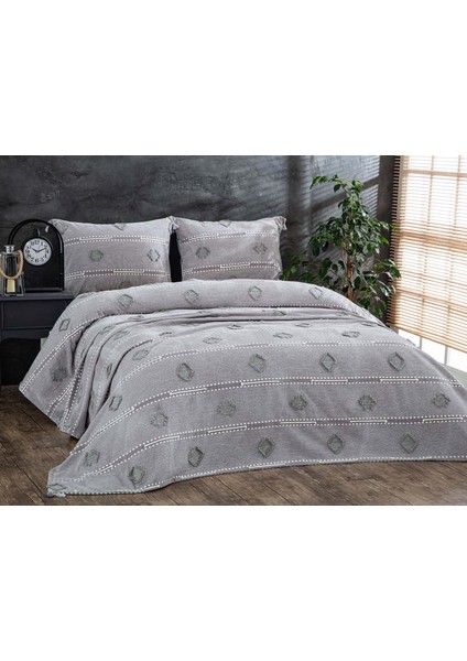 Perissa Çift Kişilik Yatak Örtüsü Seti Gri