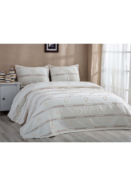 Perissa Çift Kişilik Yatak Örtüsü Seti Krem
