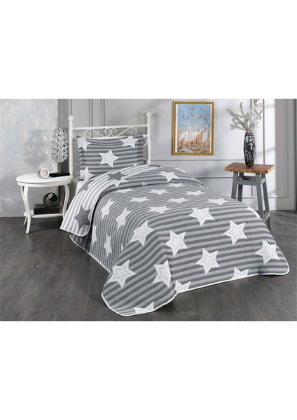 Star Tek Kişilik Yatak Örtüsü Gri