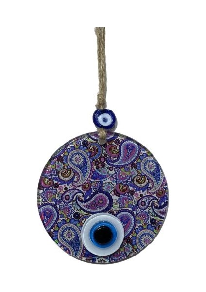 Mandala Desen Mavi Mor Nazar Boncuklu Füzyon Cam El Işçiliği 12 cm Duvar Süsü Nazarlık Hediyelik Eşya fırsatları