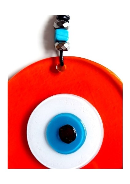 Mavi Nazar Boncuklu El Yapımı Deri Ipli Turuncu Renk Şeffaf Cam Duvar Süsü fiyatları