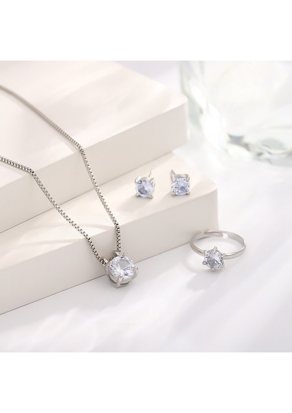 YUANYING-0015 Gümüş Sade Zirkon Taşlı Takı Seti (Yurt Dışından) fiyatları