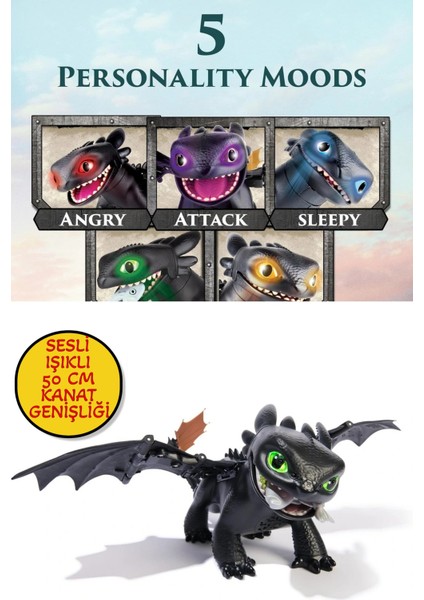 Ejderhanı Nasıl Eğitirsin Sesli Işıklı 50 cm Kanat Genişliğinde Interaktif Dişsiz Figür
