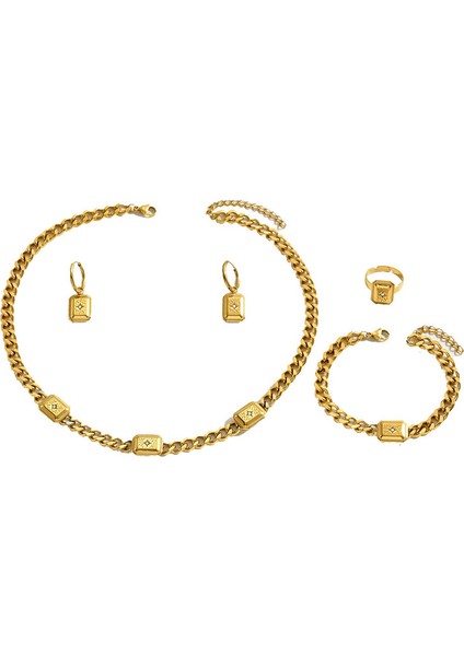 YUANYING-5141 Altın Kakma Zirkon Taşlı Takı Seti (Yurt Dışından)