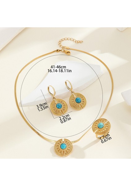 YUANYING-00278 Altın Vintage Tarzı Kakma Turkuaz Takı Seti (Yurt Dışından) fiyatları