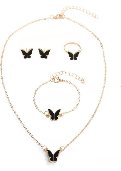 YUANYING-001 Siyah Kelebek Dört Parçalı Takı Seti (Yurt Dışından)