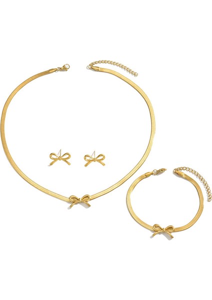 YUANYING-5717 Altın Sade Fiyonklu Takı Seti (Yurt Dışından)