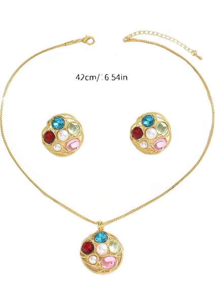 YUANYING-5407-12 Altın Işlemeli Renkli Değerli Taşlı Takı Seti (Yurt Dışından)