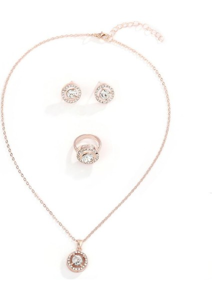 YUANYING-0010 Altın Eşmerkezli Daireler Üç Parçalı Takı Seti (Yurt Dışından)