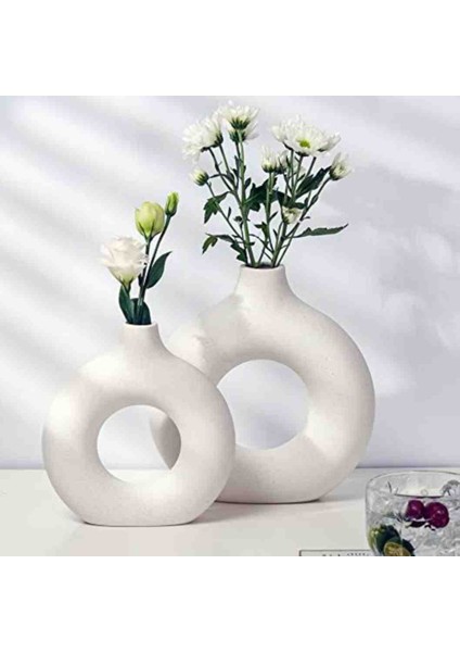 Dekoratif Bohem Sade Donut Halka Vazo Seti.ef Ofis Dekorsyonuna Uygun Hediyelik Ürün fırsatları