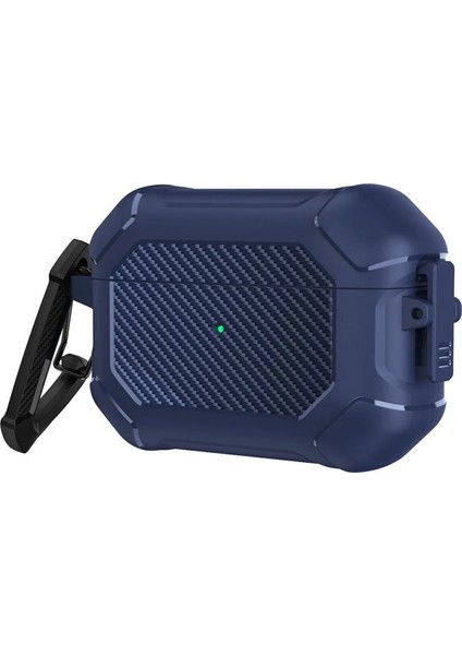 Airpods Pro 3 Uyumlu Karbon Fiber Detaylı Askı Aparatlı 360 Tam Koruma Kılıf