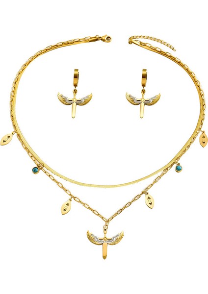 YUANYING-4948 Altın Çift Katmanlı Zirkon Taşlı Takı Seti (Yurt Dışından)