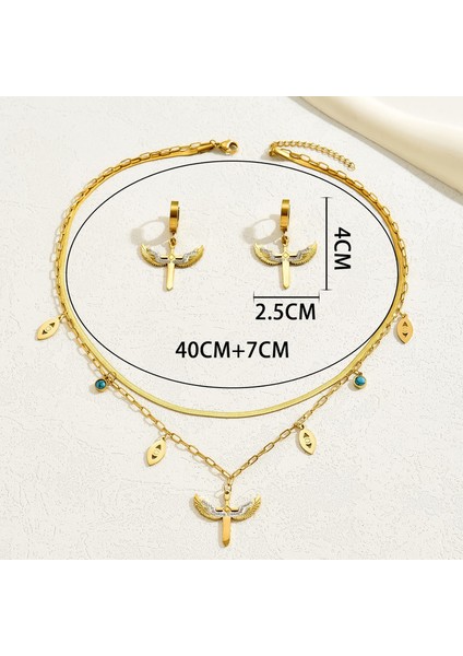 YUANYING-4948 Altın Çift Katmanlı Zirkon Taşlı Takı Seti (Yurt Dışından) modelleri