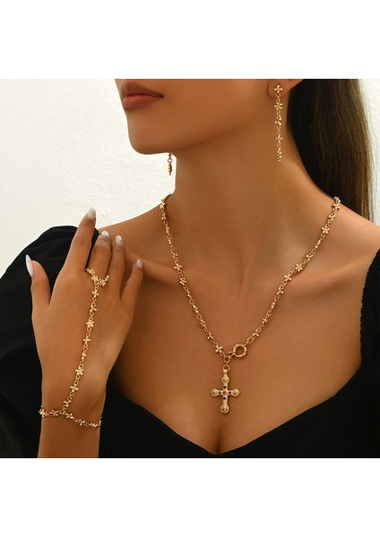 YUANYING-5581 Altın Kişiselleştirilmiş Haç Işlemeli Yapay Taş Takı Seti (Yurt Dışından) fiyatları