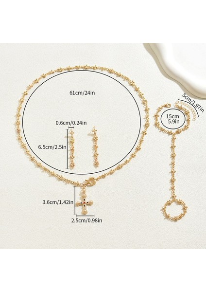 YUANYING-5581 Altın Kişiselleştirilmiş Haç Işlemeli Yapay Taş Takı Seti (Yurt Dışından) modelleri